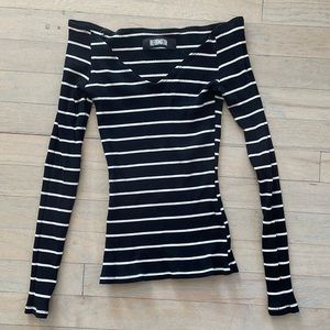 Reformation Black Stripe Off-the-Shoulder Top